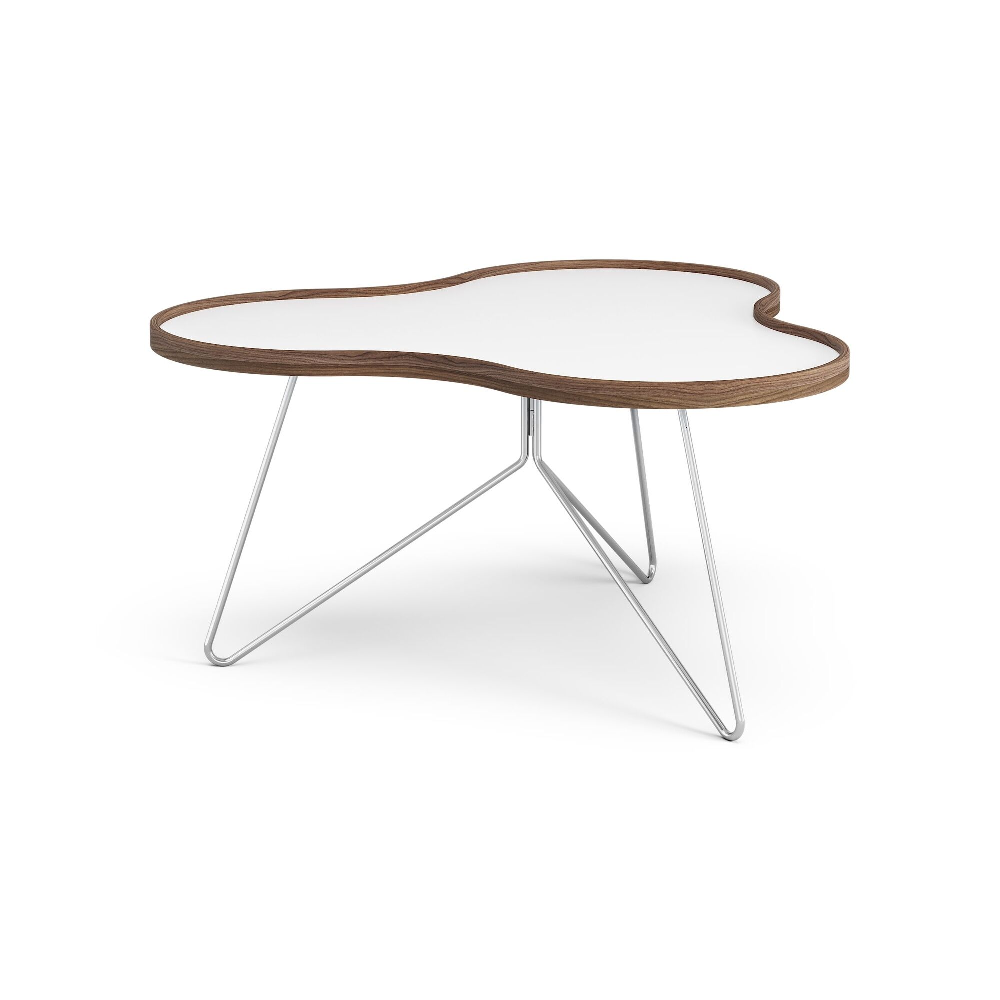 Flower Table Basse 90x84 Blanc/Noyer/Chrome
