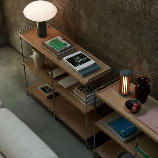Alima NDS5 Shelving 123x38x95 cm Chrome/Solid Lacquered Oak