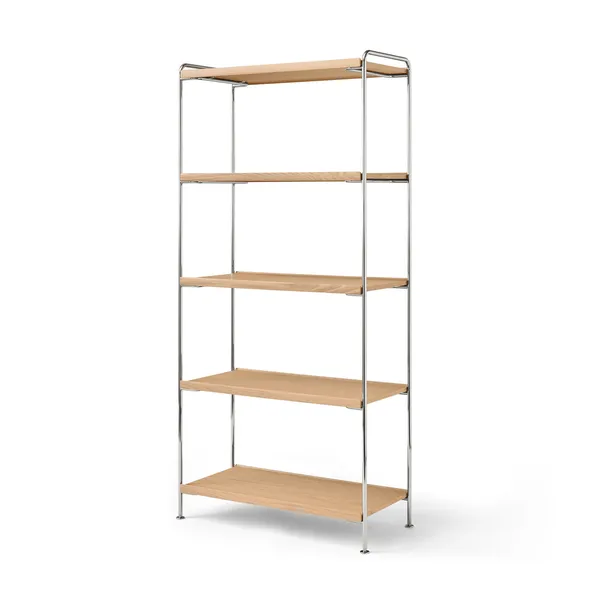 Alima NDS6 Shelving 83x38x174 cm Chrome/Solid Lacquered Oak