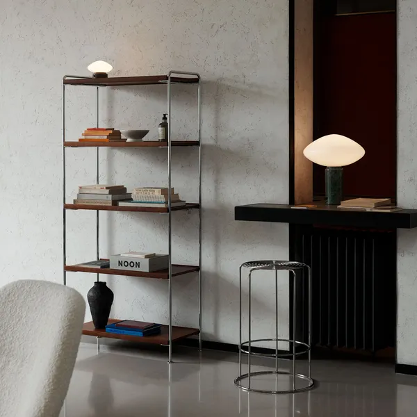 Alima NDS6 Shelving 83x38x174 cm Chrome/Solid Lacquered Walnut