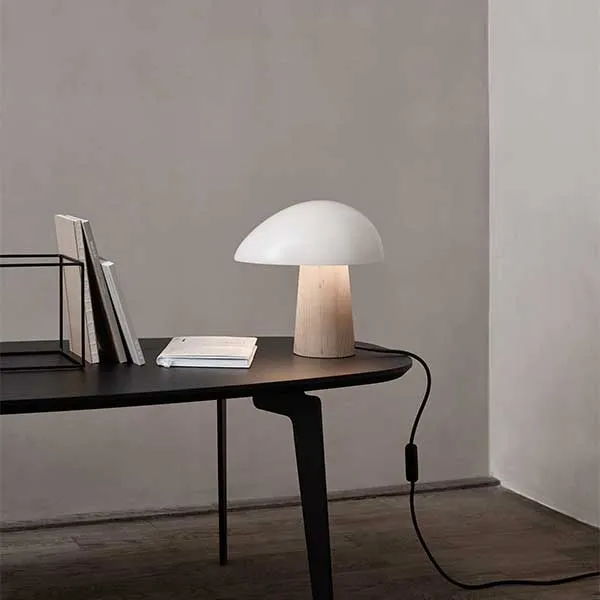 Night Owl Table Lamp Smoked White with Ash Wood Base