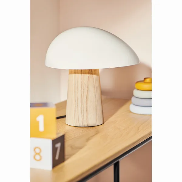 Night Owl Table Lamp Smoked White with Ash Wood Base