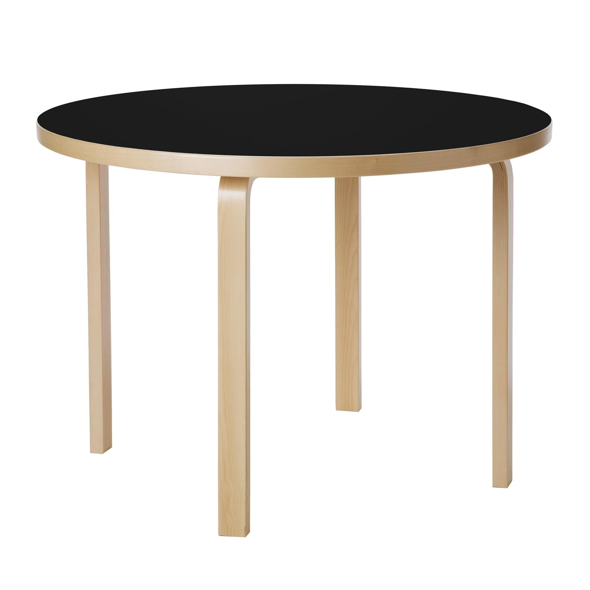 Aalto 90A Rundt Bord Birk/Sort Linoleum