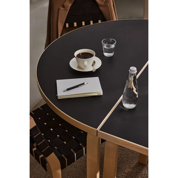 95 Half Round Dining Table Black Laminated Birch