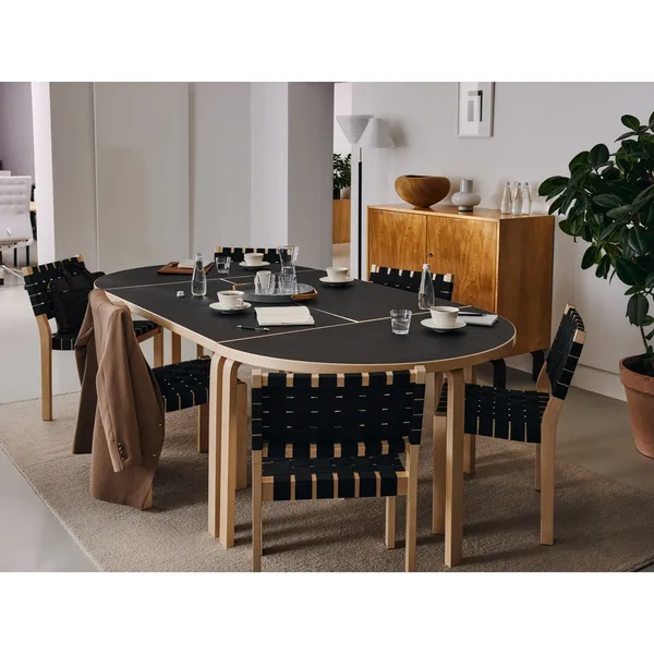 95 Half Round Dining Table Black Laminated Birch