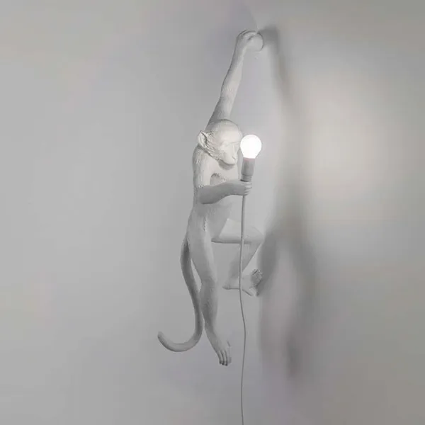 Monkey Hanging Left Wall Lamp White