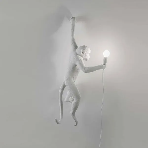 Monkey Hanging Left Wall Lamp White
