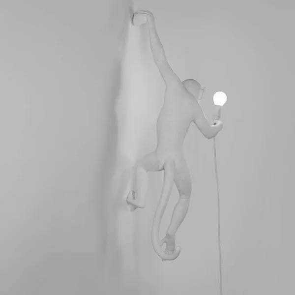 Monkey Hanging Left Wall Lamp White