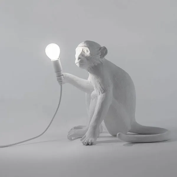 Monkey Sitting Table Lamp White