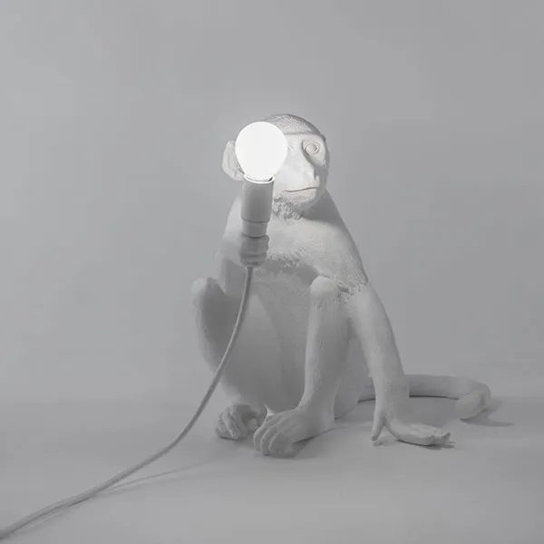 Monkey Sitting Table Lamp White