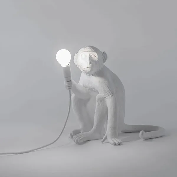 Monkey Sitting Table Lamp White