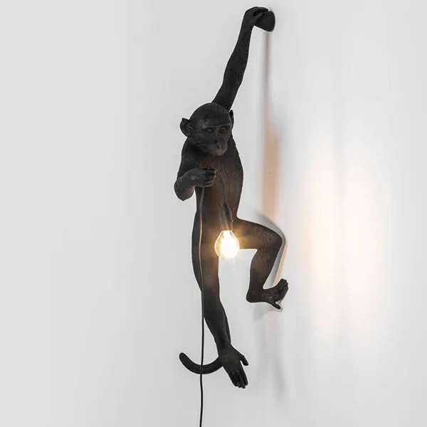 Monkey Hanging Left Wall Lamp Black Outdoor