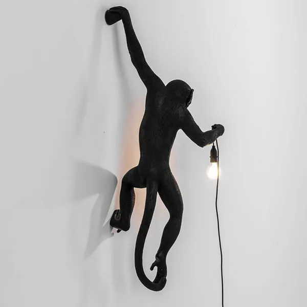 Monkey Hanging Left Wall Lamp Black Outdoor