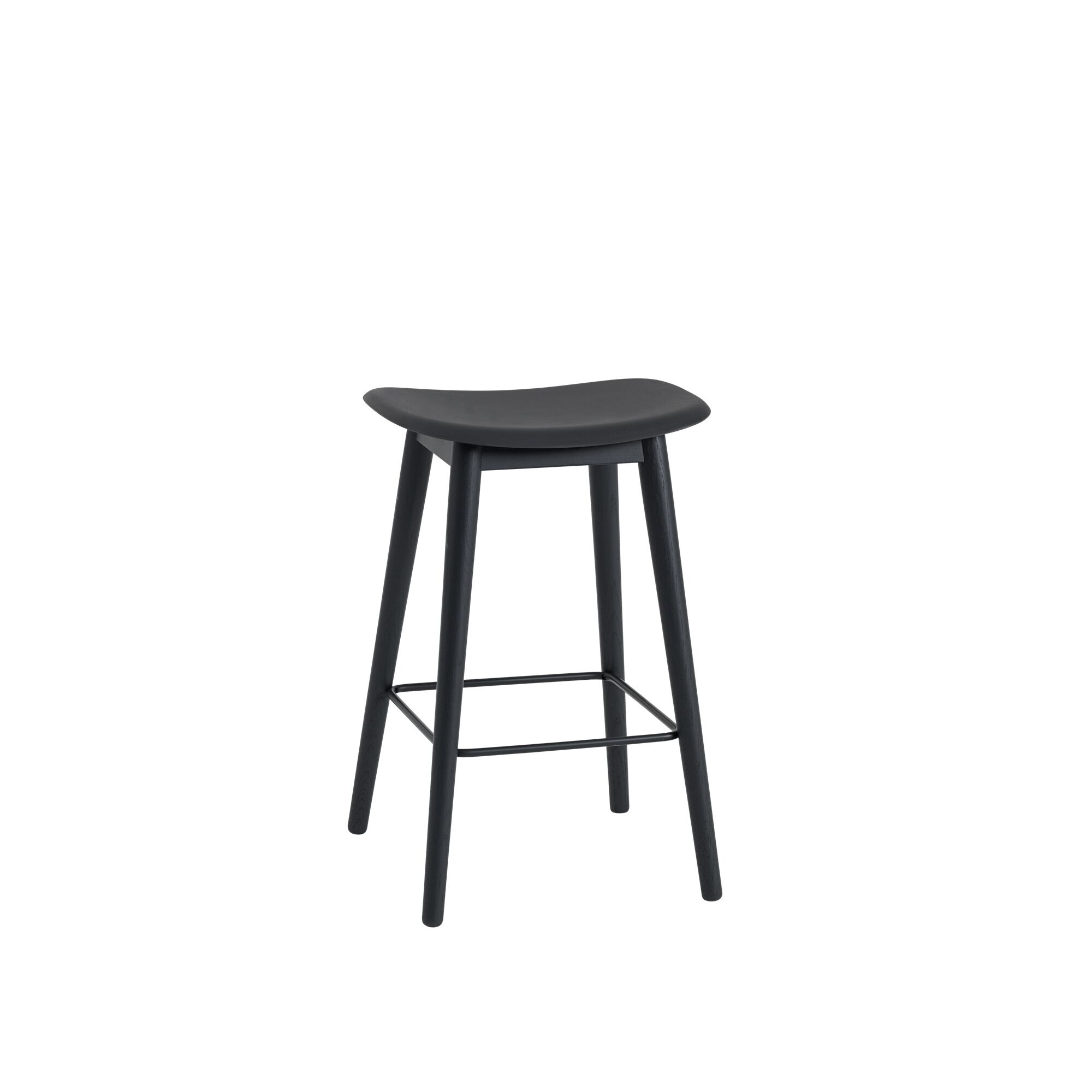 Fiber Barstol med Træ Base Sort/Sort H66 cm