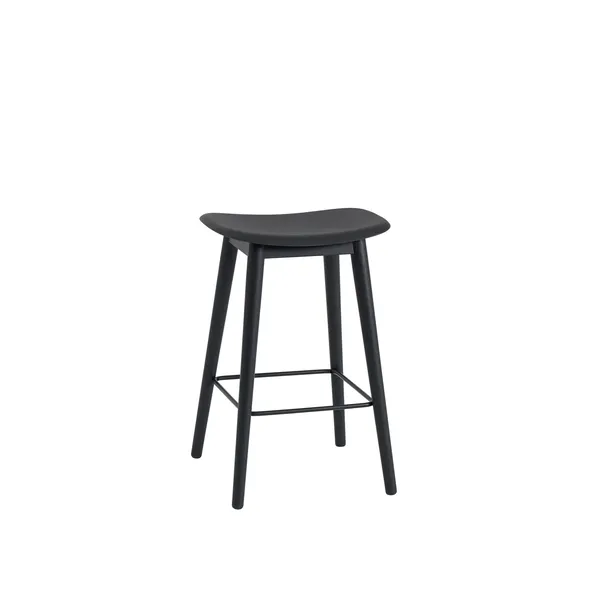 Fiber Barstol med Træ Base Sort/Sort H66 cm