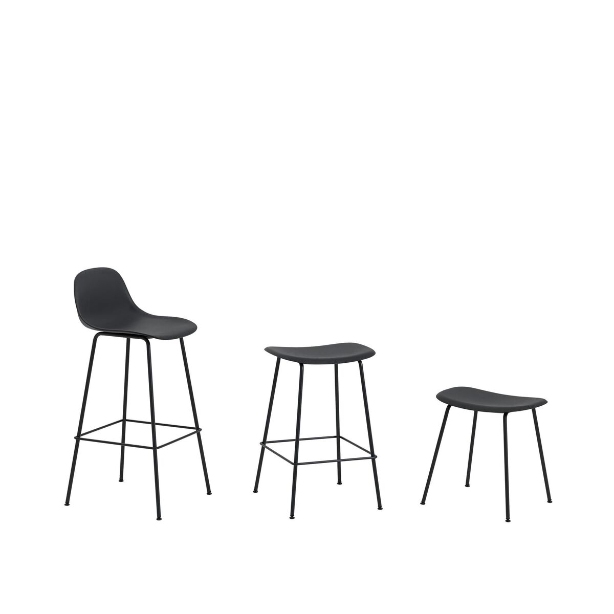 Fiber Bar Stool w. Wood Base Black/ Black H66 cm