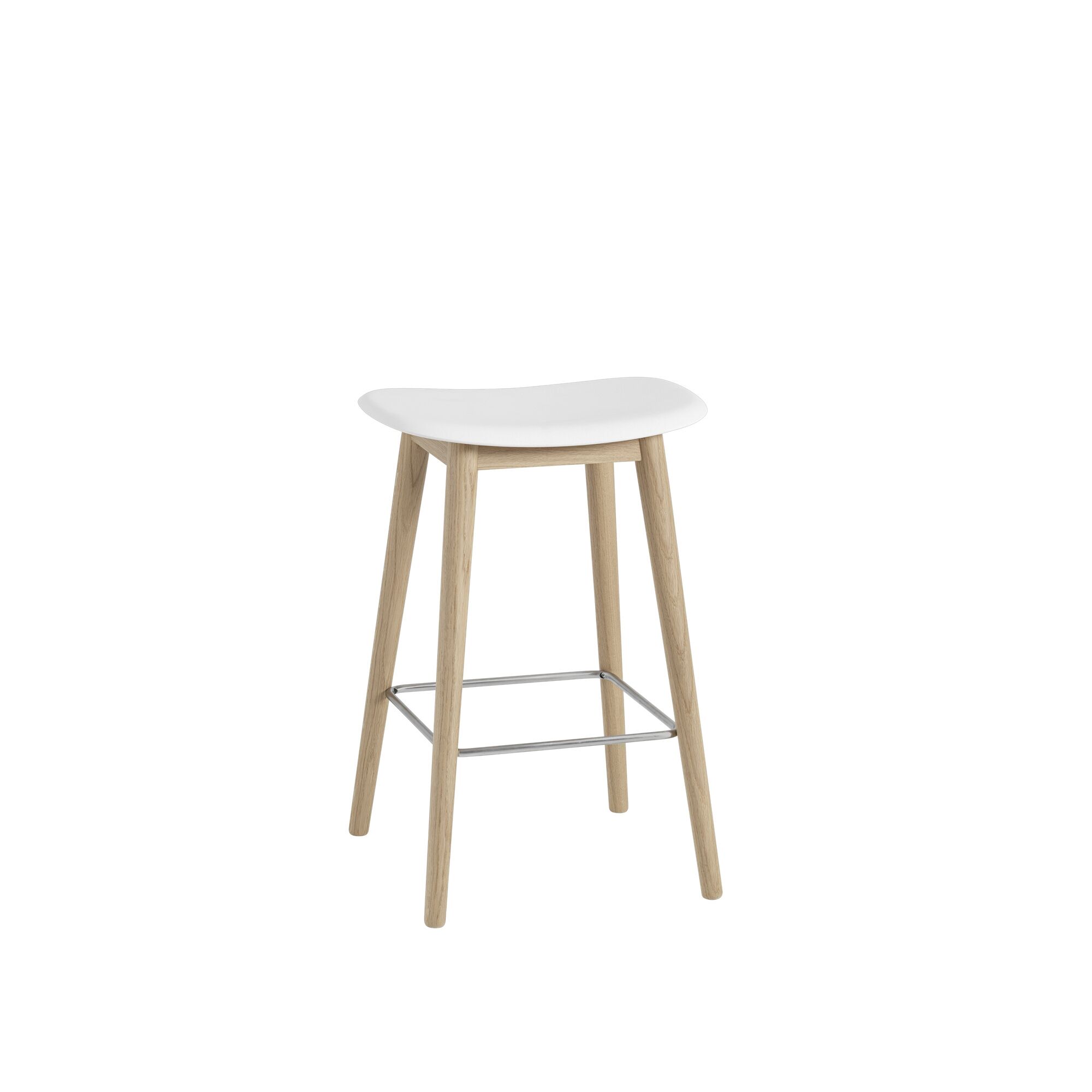 Fiber Barstol med Træ Base Hvid/Eg H66 cm