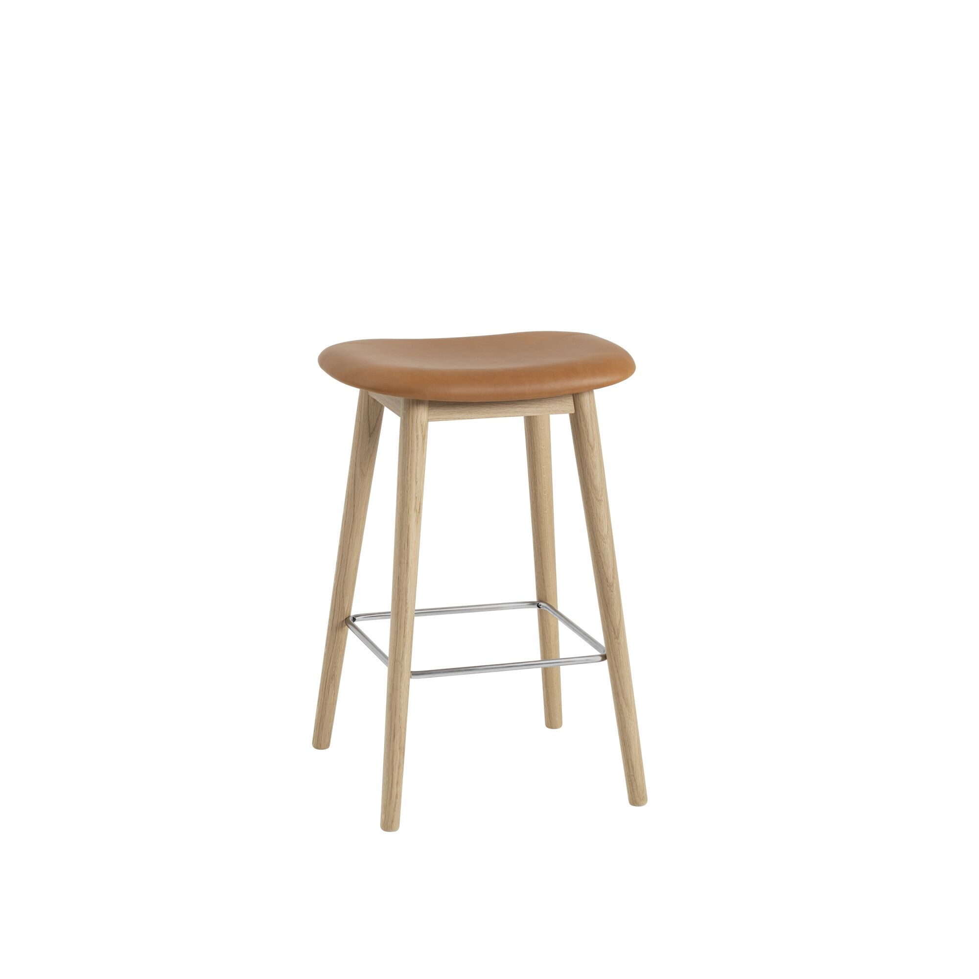 Fiber Barstol med Træ Base Læder Polstret Cognac/Eg H66 cm