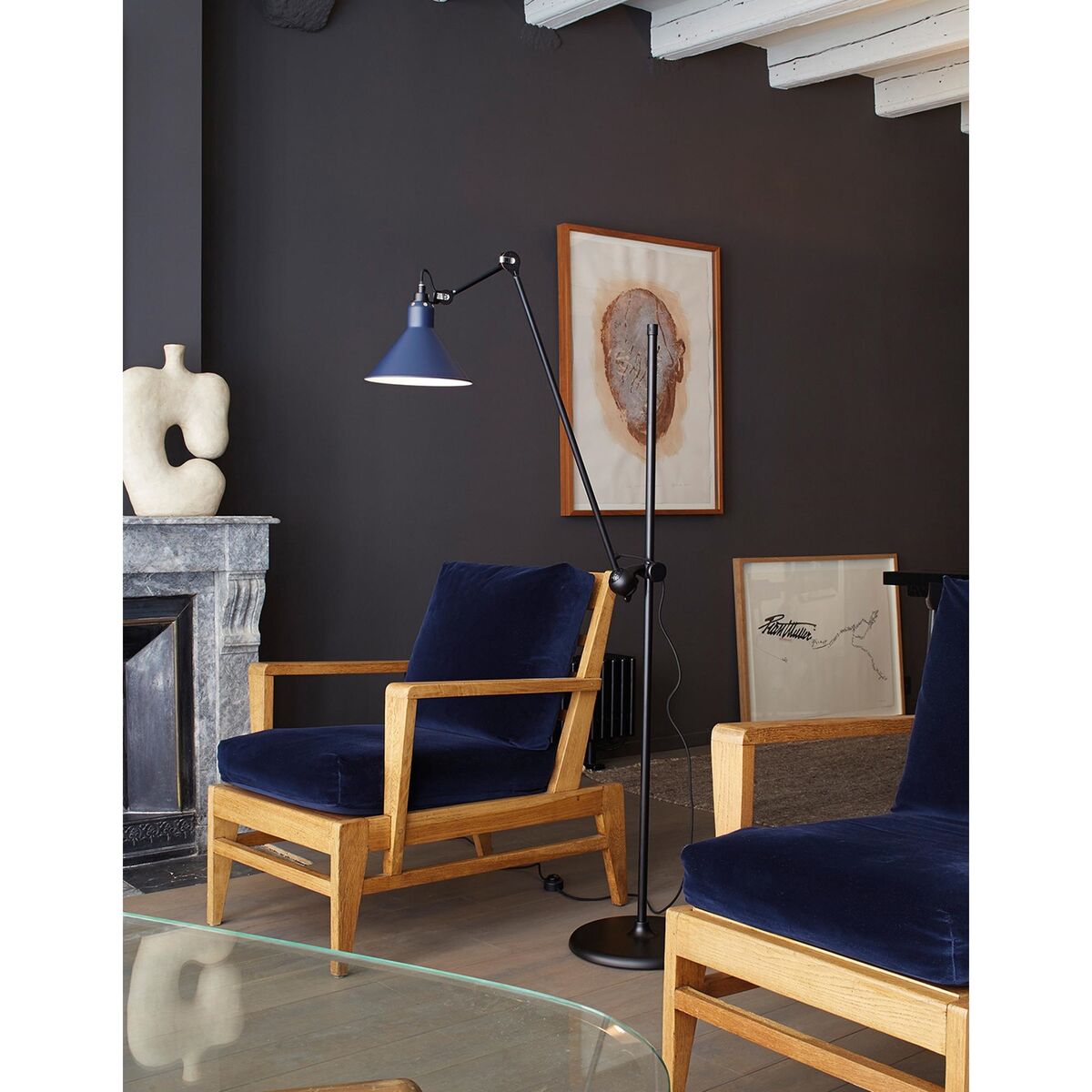N215 Lampadaire Noir Mat & Chrome