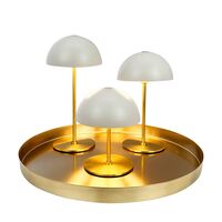Along Mini draagbare tafellamp LED, set van 3 stuks met dienblad, beige/messing