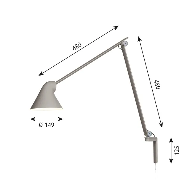Applique NJP Braccio Lungo 2700K Luce Alluminio/ Grigio