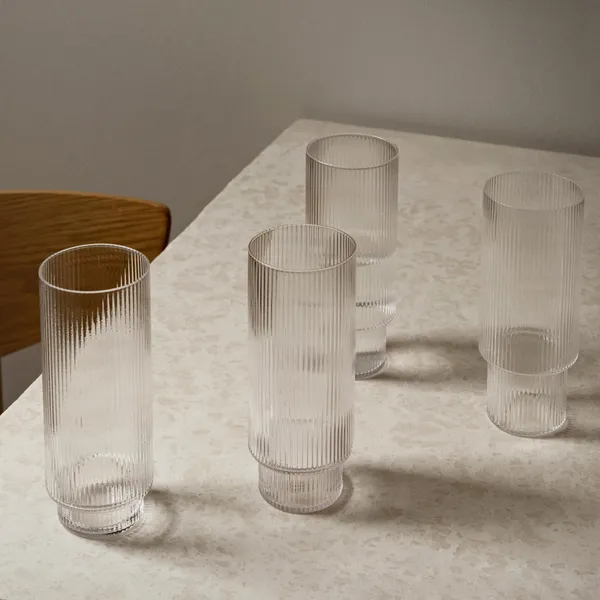 Ripple Long Drinking Glass Set of 4 Clear