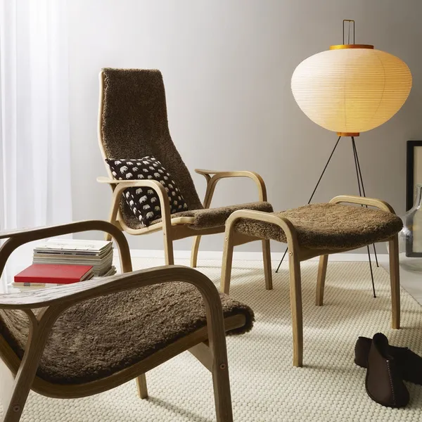 Lamino Voetenbank Gelakt Beuken/Scandinavian Grey/Schapenhuid