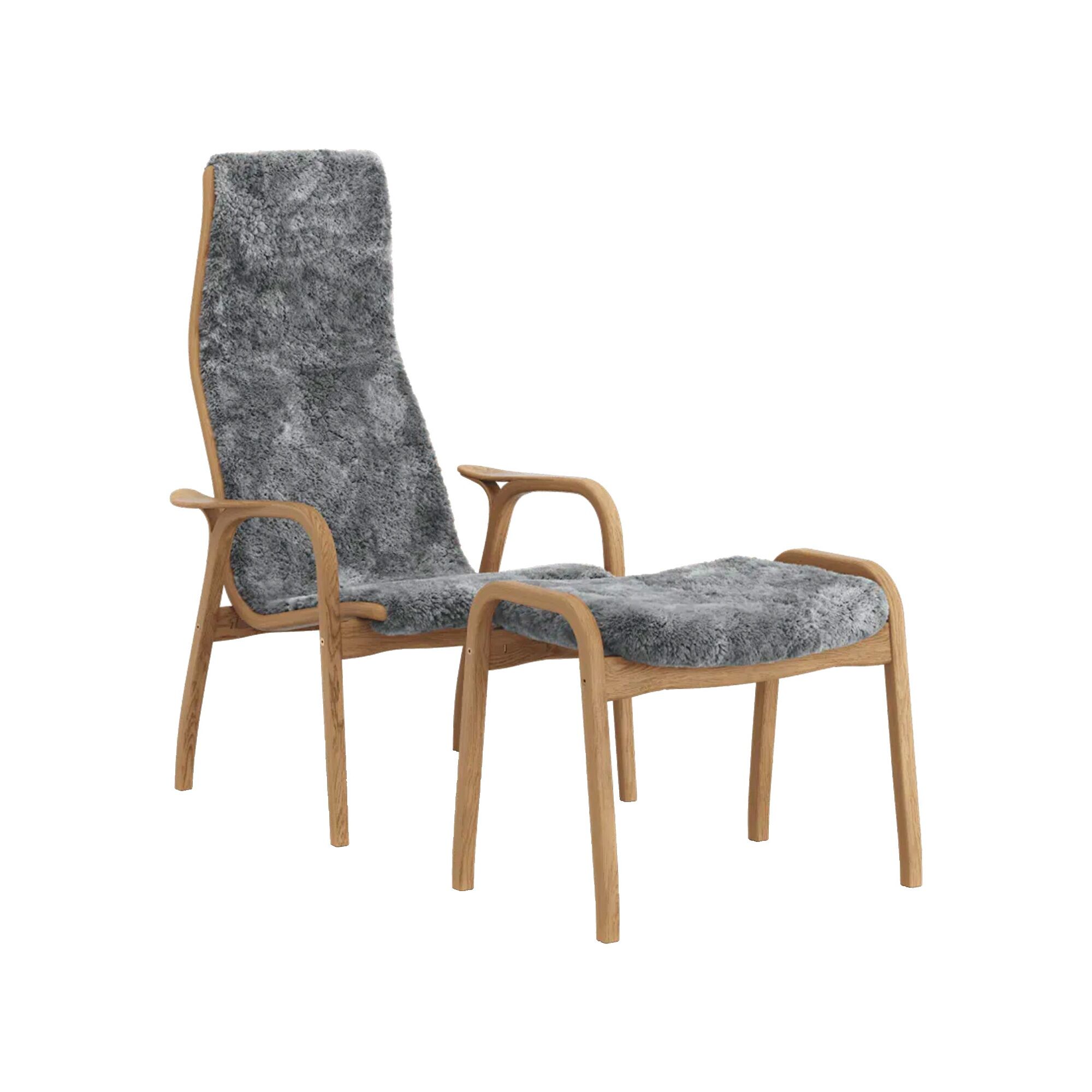 Lamino Fauteuil Haut Avec Repose-Pieds Chêne Huilé/Scandinavian Grey/Peau de Mouton