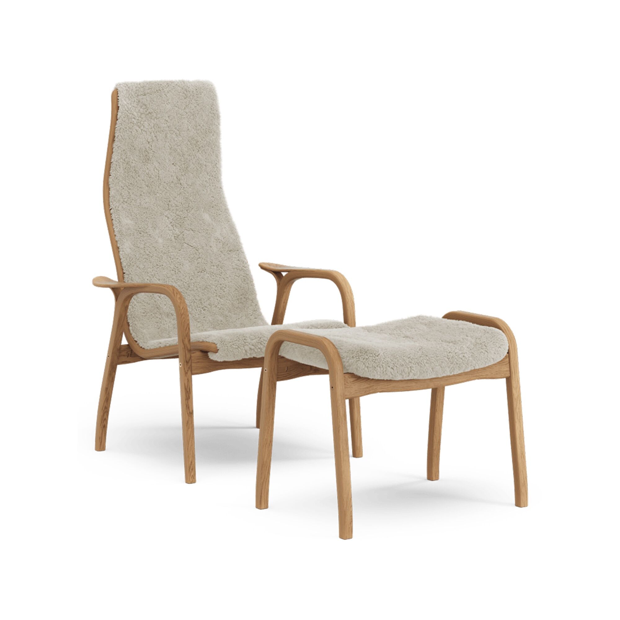 Lamino Fauteuil Haut Avec Repose-Pieds Chêne Huilé/Moonlight/Peau de Mouton