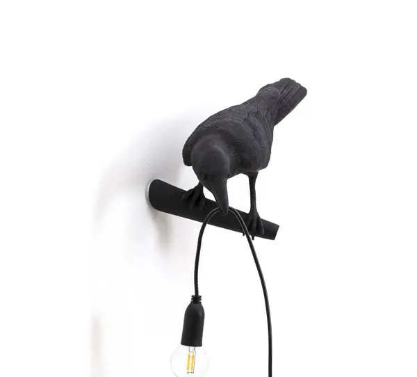 Bird Looking Left Wall Wall Lamp Black