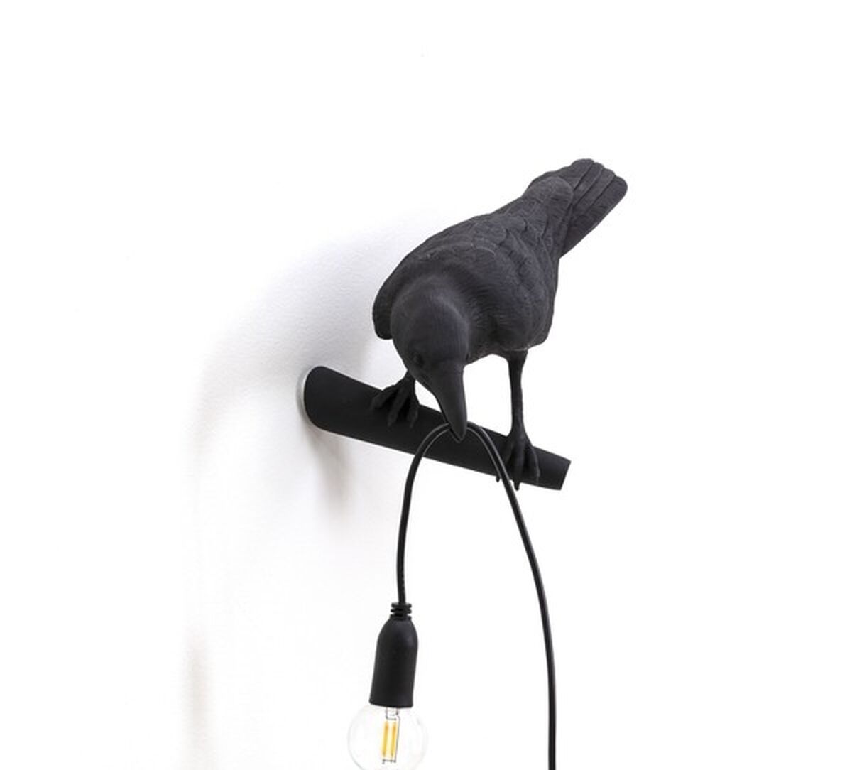 Bird Looking Left Wall Wall Lamp Black