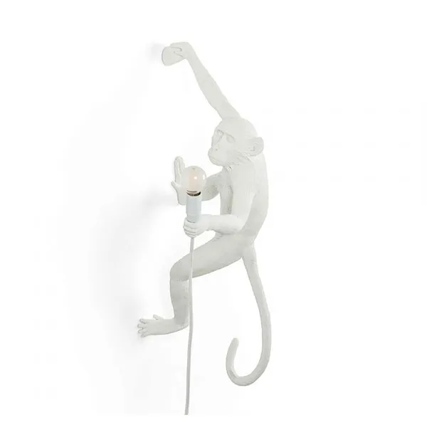Monkey Hanging Right Wall Lamp White