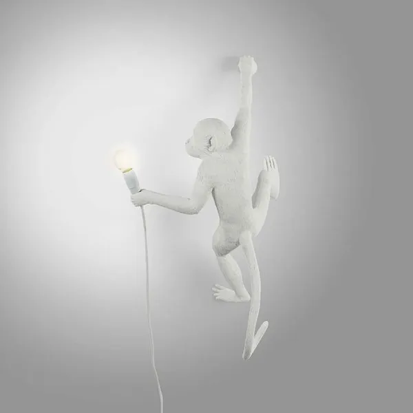 Monkey Hanging Right Wall Lamp White