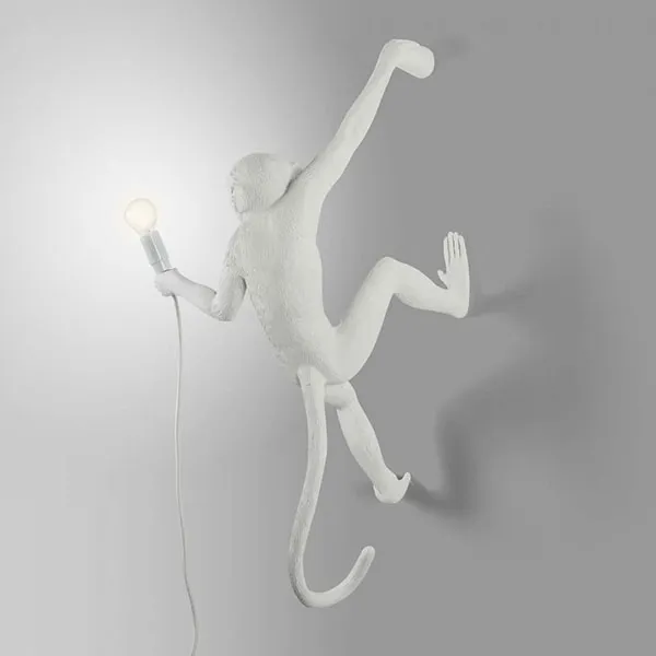 Monkey Hanging Right Wall Lamp White