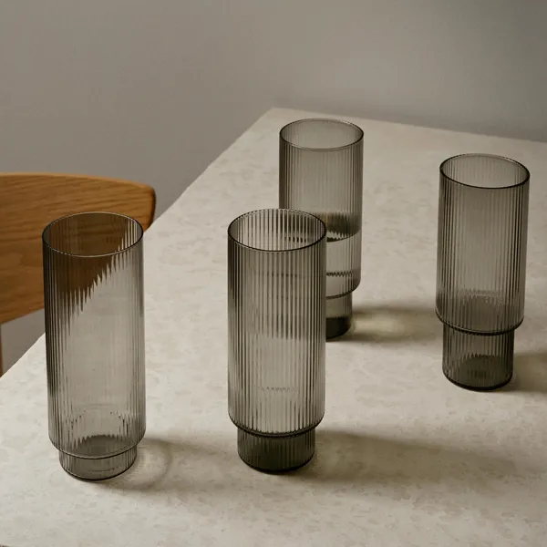 Ripple Long Drinking Glass Set of 4 Smoked