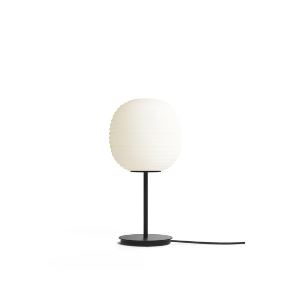Lantern Table Lamp with Black Stem & Frosted White Opal Glas Small