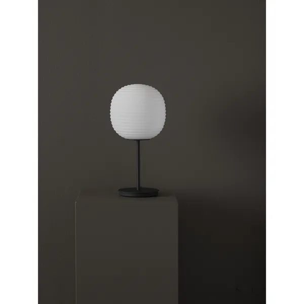 Lantern Table Lamp with Black Stem & Frosted White Opal Glas Small
