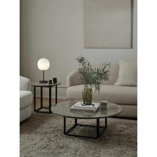 Lantern Table Lamp with Black Stem & Frosted White Opal Glas Small