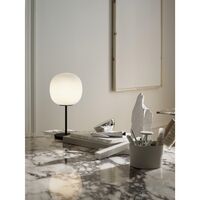 Lantern Table Lamp with Black Stem & Frosted White Opal Glas Small