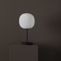 Lantern Table Lamp with Black Stem & Frosted White Opal Glas Medium