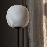 Lantern Table Lamp with Black Stem & Frosted White Opal Glas Medium