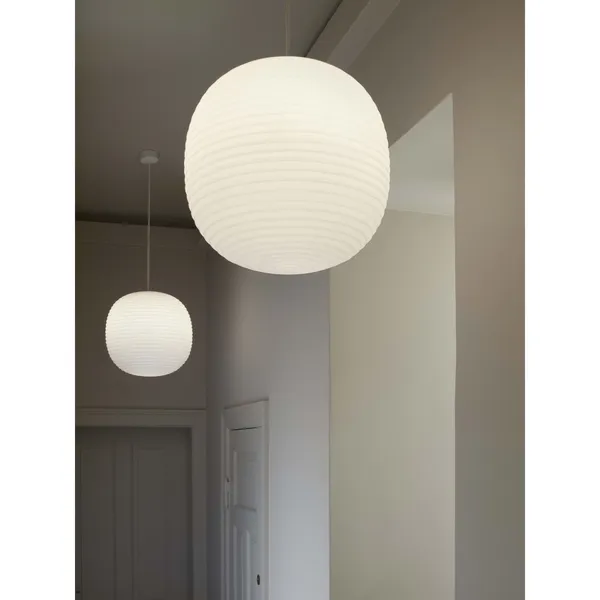 Lantern Pendant in Frosted White Opal Glass Large
