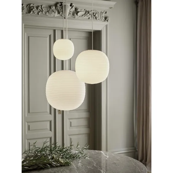 Lantern Pendant in Frosted White Opal Glass Large