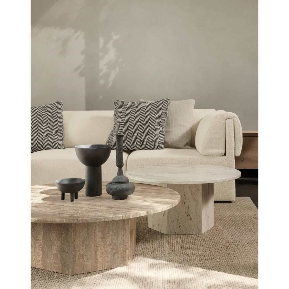 Table Basse Ronde Epic Ø80 en Travertin Blanc