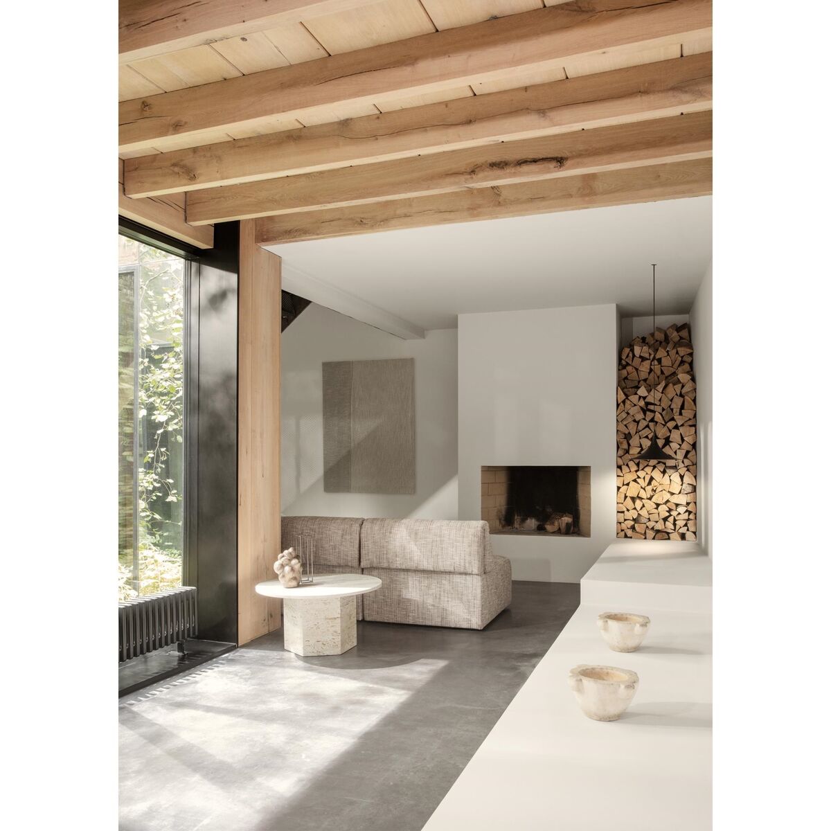 Table Basse Ronde Epic Ø80 en Travertin Blanc