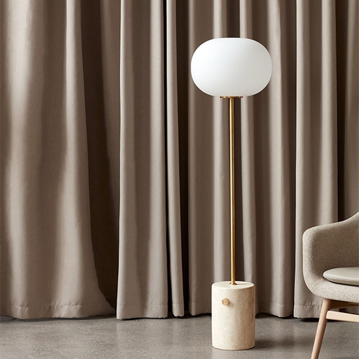 JWDA Stehlampe Travertin Marmor & Messing