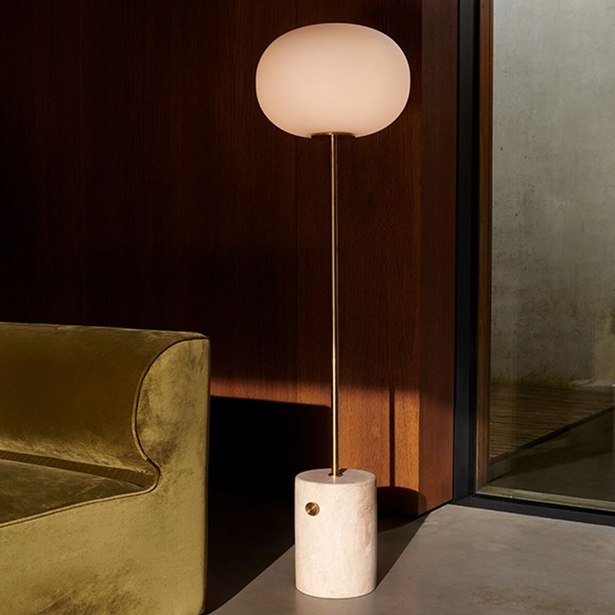 JWDA Stehlampe Travertin Marmor & Messing