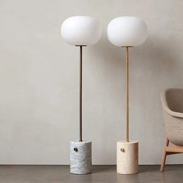 JWDA Stehlampe Weiß Marmor & Brüniertes Messing