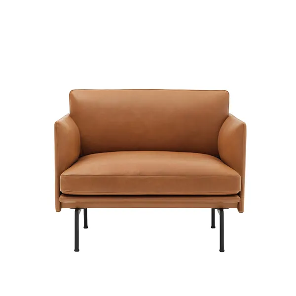Outline Armchair Leather Upholstered Cognac/Black Base