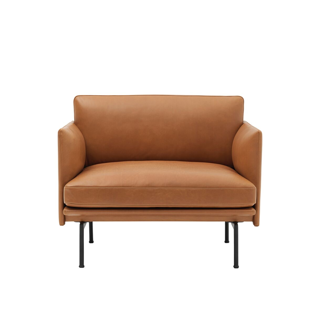 Outline Fauteuil Leer Gestoffeerd Cognac/Zwart Lampenvoet
